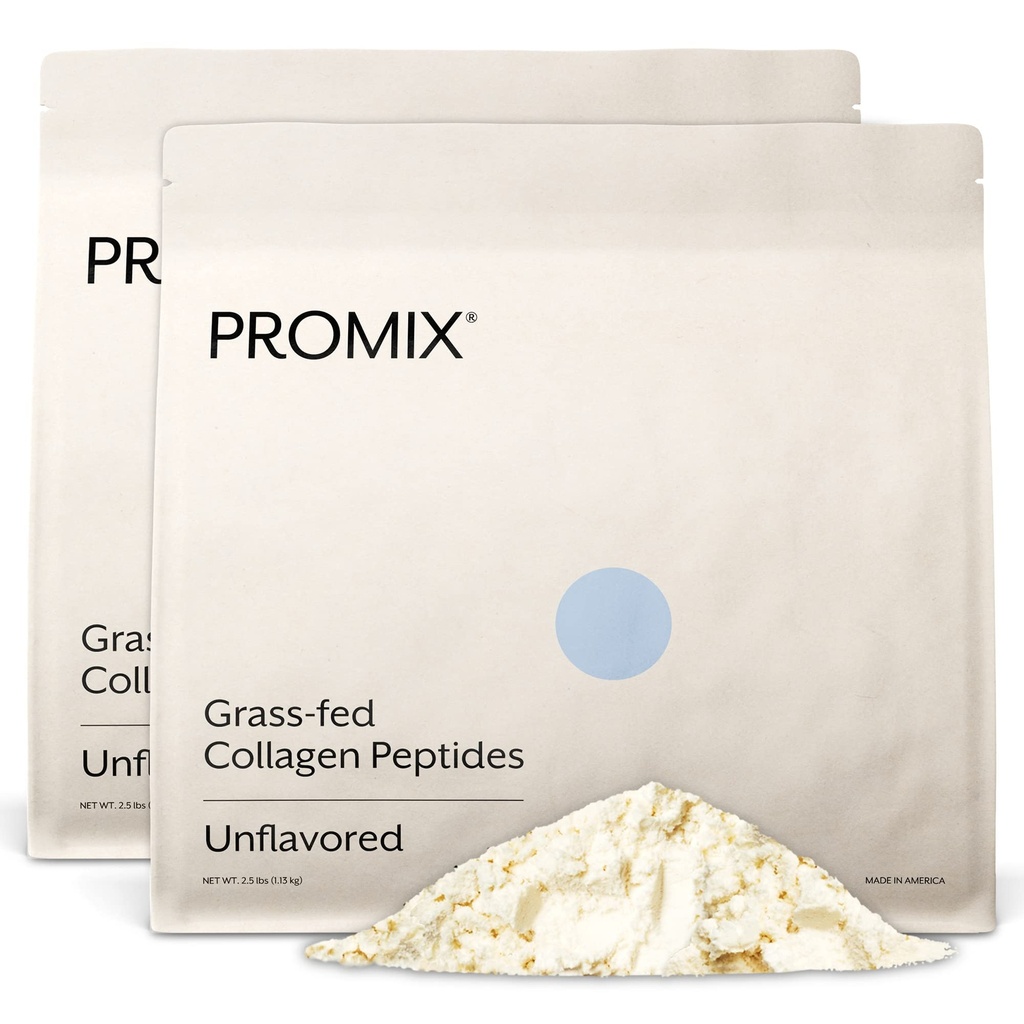 Promix Hydrolyzed Collagen Peptides - Τύπος 1 Grass Fed Collagen, 4,7g γλυκίνης, τύπου 3 βιοενεργά πεπτίδια - Unflavored - 2,5 Λίρες (πακέτο του 2)