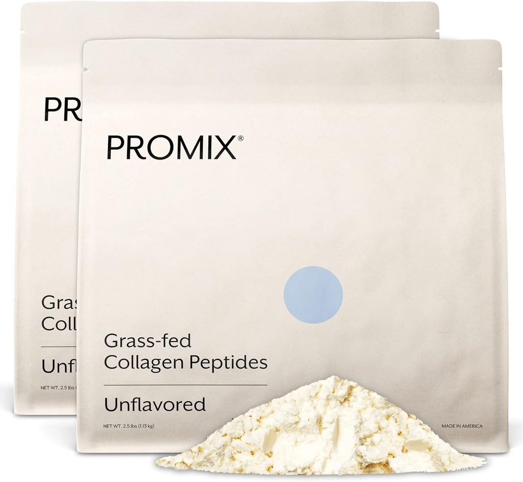 Promix Hydrolyzed Collagen Peptides - Τύπος 1 Grass Fed Collagen, 4,7g γλυκίνης, τύπου 3 βιοενεργά πεπτίδια - Unflavored - 2,5 Λίρες (πακέτο του 2)