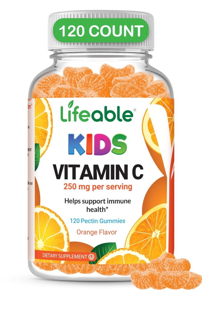 Doctor'S FINEST Vitamin C Gummies for Kids - Vegan, GMO Free & Gluten Free - Μεγάλη γεύση Πορτοκαλί Chews άρωμα πεκτίνη - Παιδικό συμπλήρωμα διατροφής - 250 mg βιταμίνης C - 120 ζελέ [60 Δόσεις]