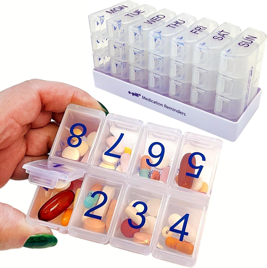 e-Pill 8 Times a Day x 7 Day Large Weekly Pill Organizer, Vitamin, and Medicine Box (Clear)