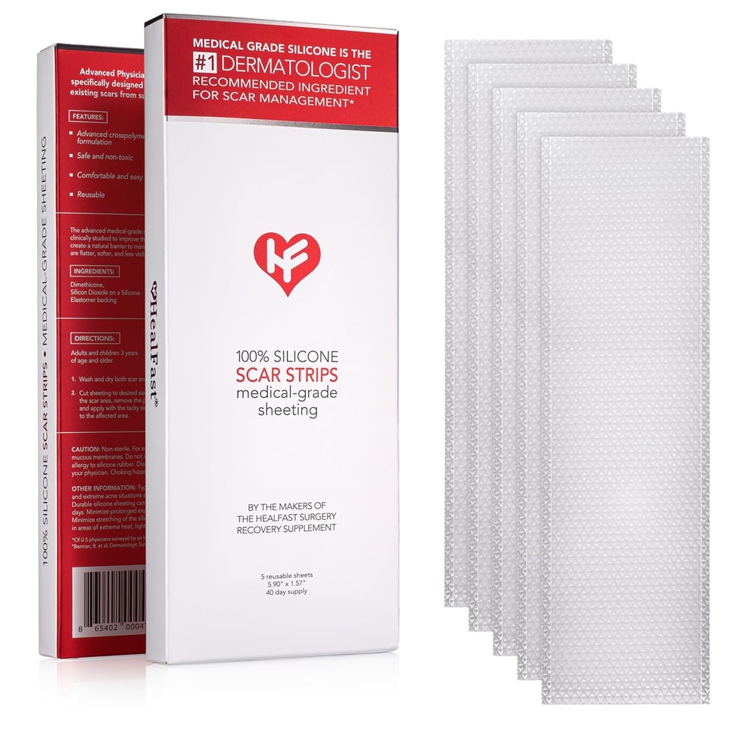 HealFast Physician Formulated Silicone Scar Sheets - Προηγμένα διασταυρωμένο πολυμερές Ιατρικού βαθμού Σιλικόνη Scar Strips για Χειρουργική, C Section, Keloids & Hypertrophic Scars - Σιλικόνη Ταινία για Ουλές (5 φύλλα)