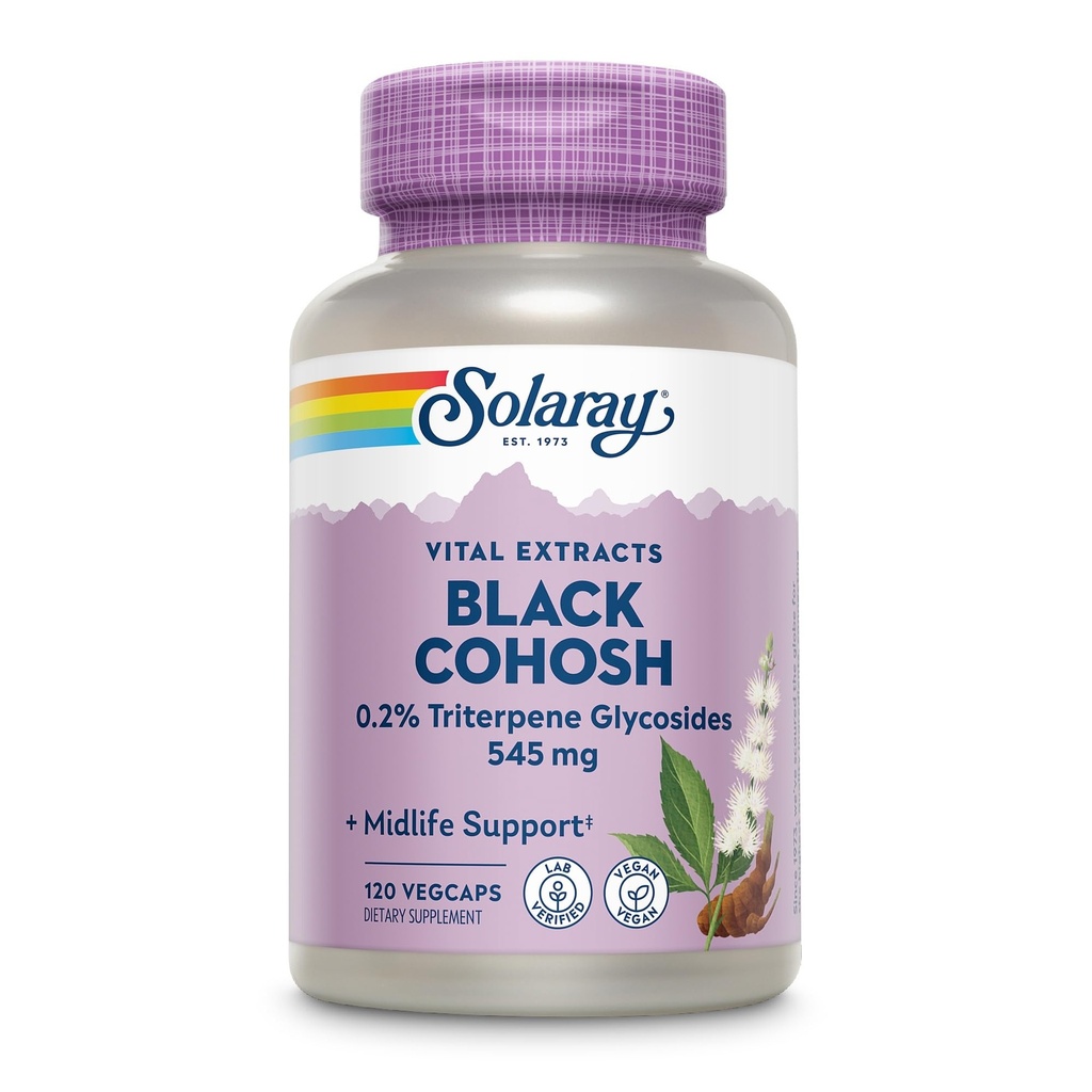 SOLARAY Black Cohosh Root Supplement for Women, 120 Veg Cap Count | Menopause Support, Vegan Capsules, Black Cohosh Herb 545 mg per Serving, Phytoestrogen Properties, 0.2% Triterpene Glycosides