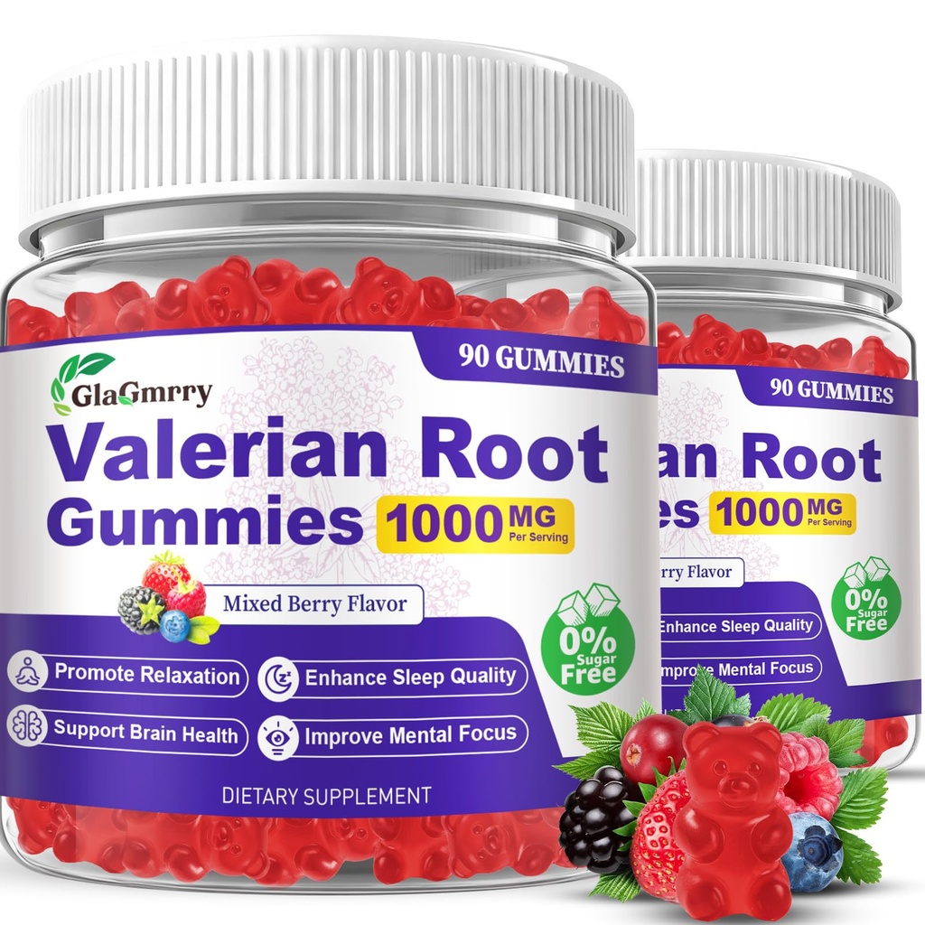180 Count | Valerian Root Gummies with Melatonin & L-Theanine, Natural Valerian Root Extract Supplements for Deep Zzz, Relaxation & Calming, Mixed Berry Flavor, Sugar Free, Non-GMO