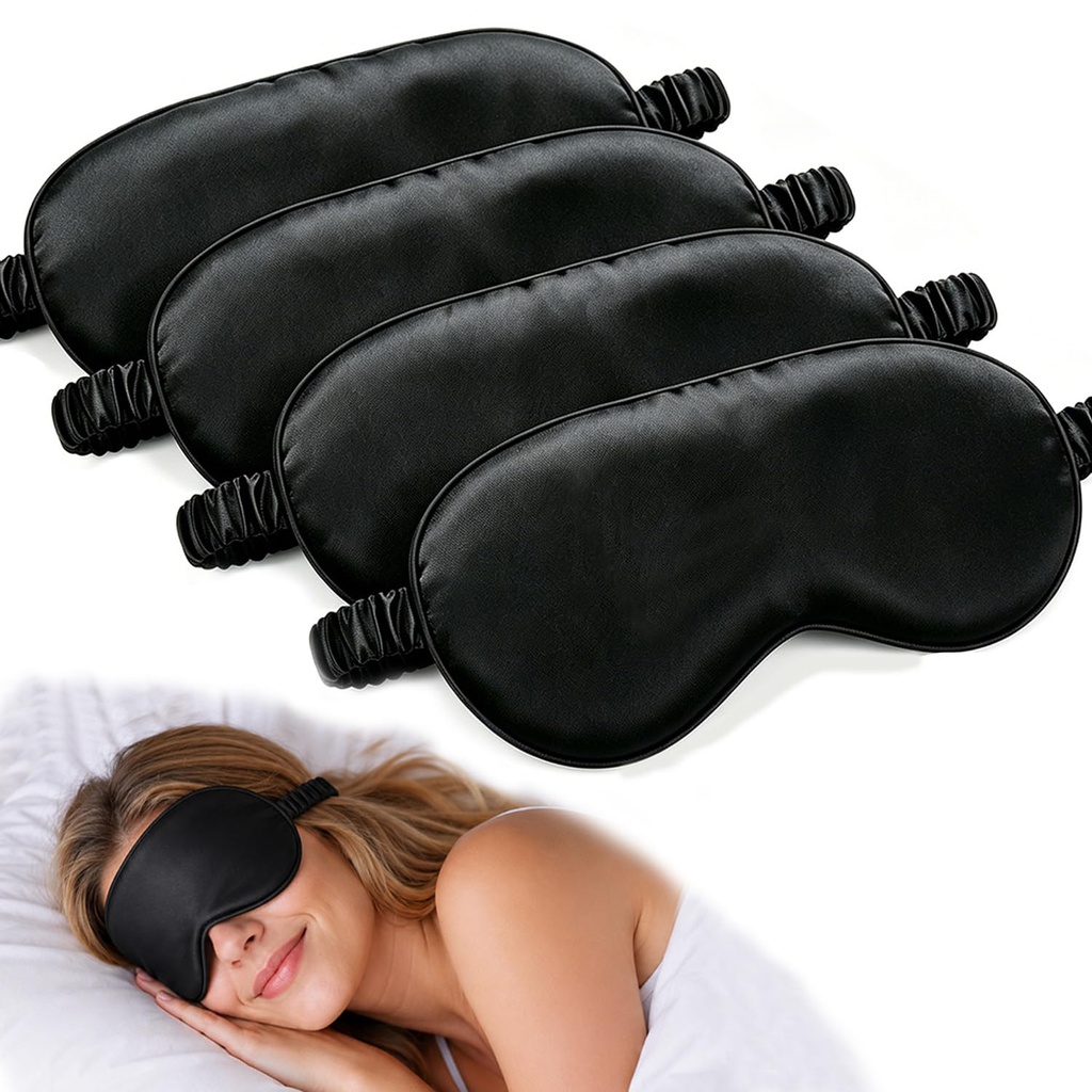 IEKEODI 4 Pack Sleep Masks, Blackout Eye Masks for Sleeping,(4 Black) | Silky Soft Comfort, Light Blocking Blindfold Design, Gentle Elastic Fit, Smooth Skin Feel, Travel and Nap Ready