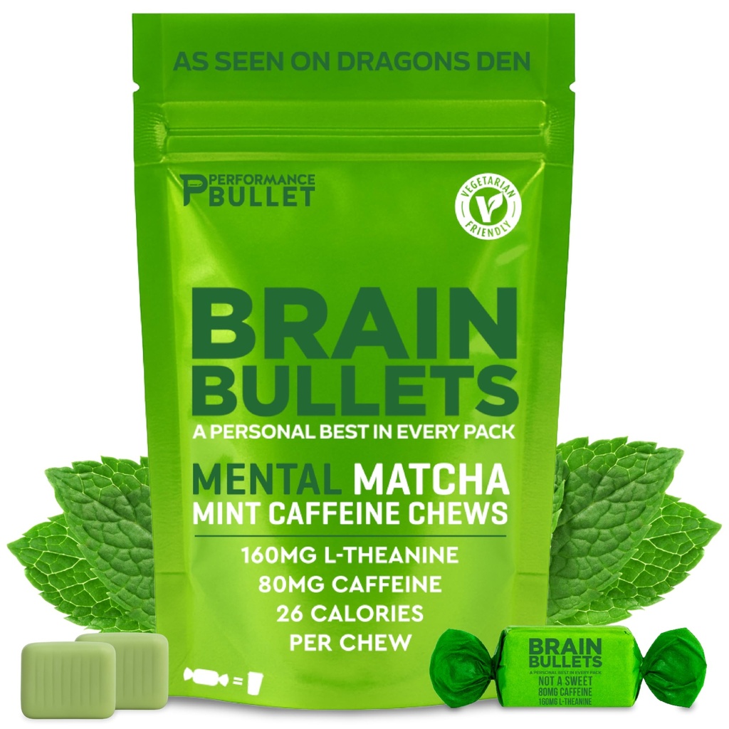 80mg Caffeine & 160mg L-Theanine Chews | Mint Matcha | 40 Servings