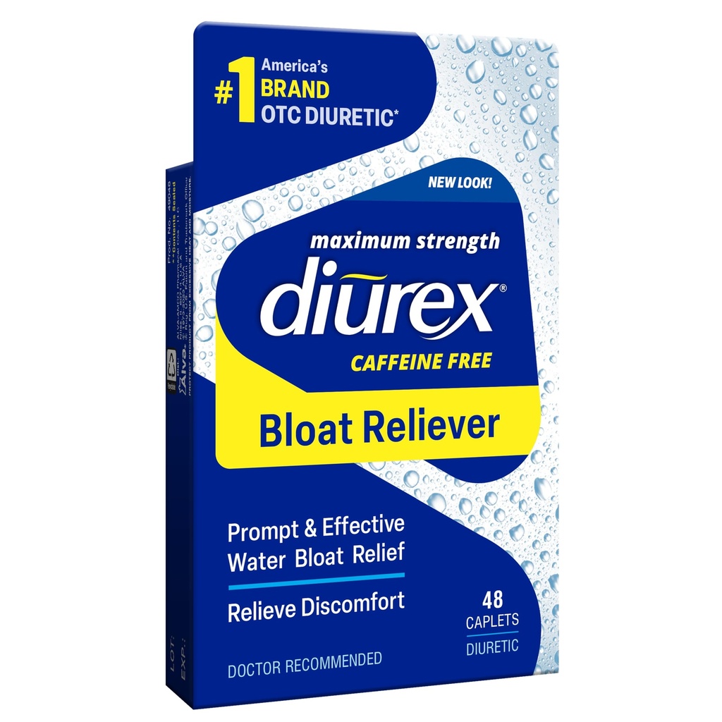 Diurex Caffeine-Free Bloat Relief, Μέγιστη δύναμη, Ανακουφίζει το νερό Bloat Δυσφορία, Μέχρι 6 ώρες ανακούφισης, 48 Count
