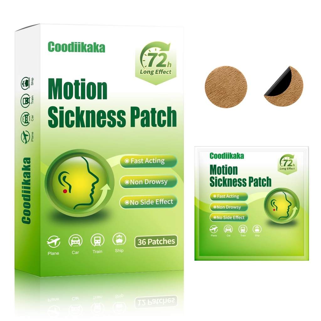 Motion Sickness Patches Non-Drowsy Formula 36Pcs | Prevents Car, Airsick, Altitude Sickness, Sea & Motion Rides, Travel Essentials for Adults & Kids