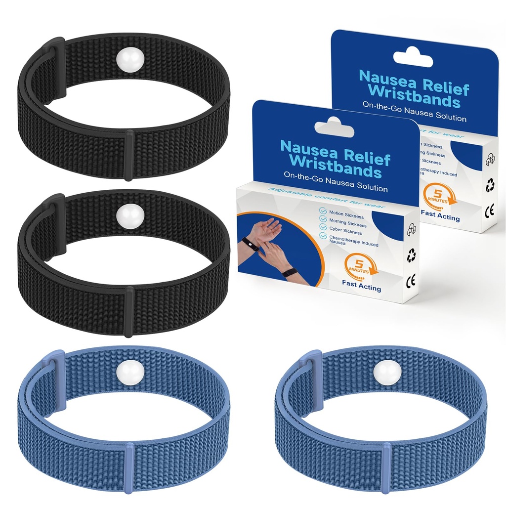 2 Pairs Motion Sickness Bracelets Nausea Bands for Adults and Kids | Acupressure Wrist Bands for Nausea Relief, Anti Nausea Wristband for Cruise, Morning, Car, Sea, Air Sickness