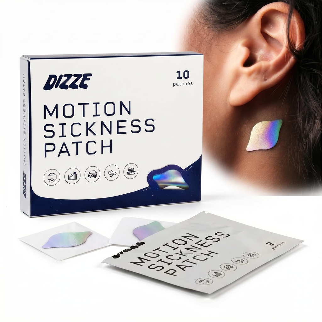 Dizze Motion Sickness Patches for Cruise & Travel (10 Count) | Non Drowsy Nausea Patch with Ginger - Sea Sickness Relief for Boats, Cars, Flights, Gaming - For Kids & Adults