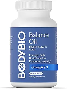 BodyBio Balance Oil - Vegan Omega 3 6 Supplement – Cold-Pressed Safflower & Flaxseed Oil – Supports Brain Function, Healthy Skin, and Mood