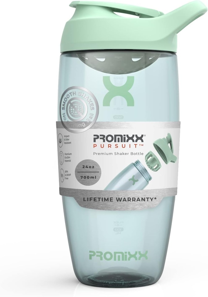 Promixx Pursuit μπιμπερό πρωτεΐνης Shakeer (24 oz) – Silent No-Ball Mixer, Leak-Proof Lid, BPA/BPS & Phthalate-Free ECOZEN – Easy-Clean Shakeer Cup for Protein Shakes, Pre & Post-Workout Smoothies