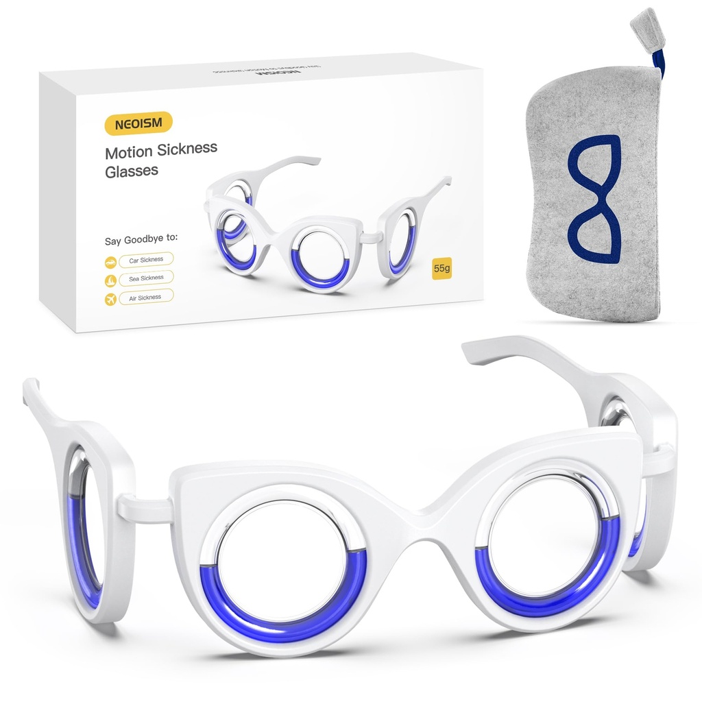 NEOISM Motion Sickness Glasses, Car Sickness Glasses with Blue Pattern Bag | Motion Sickness Relief, Road Trip Essentials for Adults, Car Sickness Relief, Sea Sickness, Airsickness, Nausea Relief
