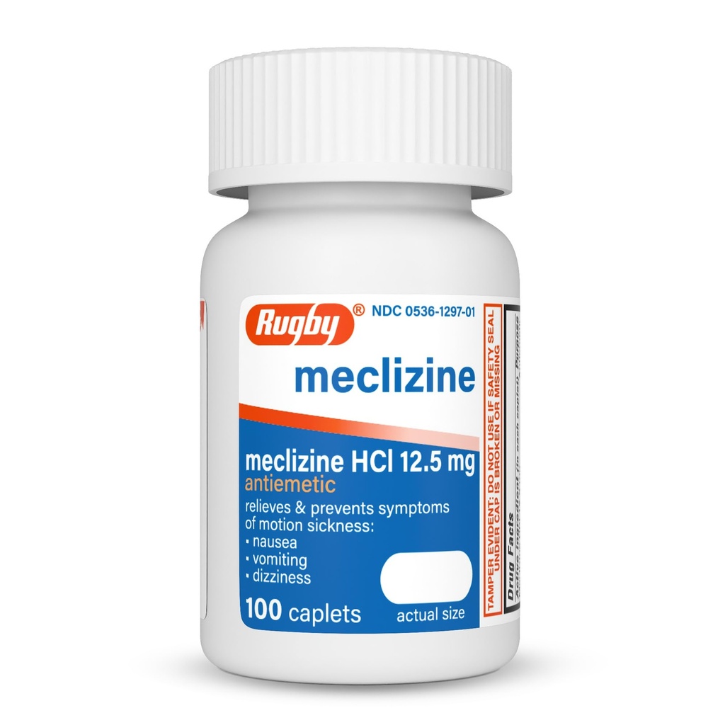Rugby Meclizine 12.5mg Caplets - Antiemetic Motion Sickness Symptom Relief - 100 Count (1 Pack)