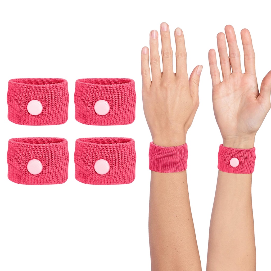 Motion Sickness Wristband, Anti-Nausea Acupressure Wrist Band for Nausea Relief, Dizziness and Vomiting from Car Sea Boat Flying Travel Sickness for Adults and Kids (Rose Red, Large, 2 Pairs)