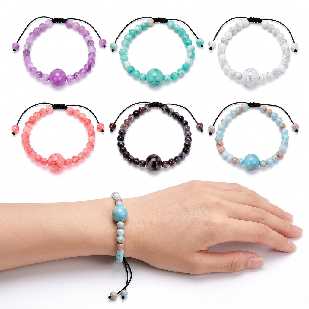 Mipcase 6 Pcs Motion Sickness Bracelets for Morning, Car, Sea, Sickness | Anti Nausea Beaded Bracelets, Acupressure Wristband, Glass Bead Wrist Chain, for Women Daily Wear Travel and Outfit Matching