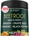 Herbpy 6in1 Beet Root Capsules with Black Maca, Grape Seed, Ginger and Turmeric Roots, and Black Pepper - Extract 10:1 - Heart Health, Vitality & Immune Support* - 100 Count