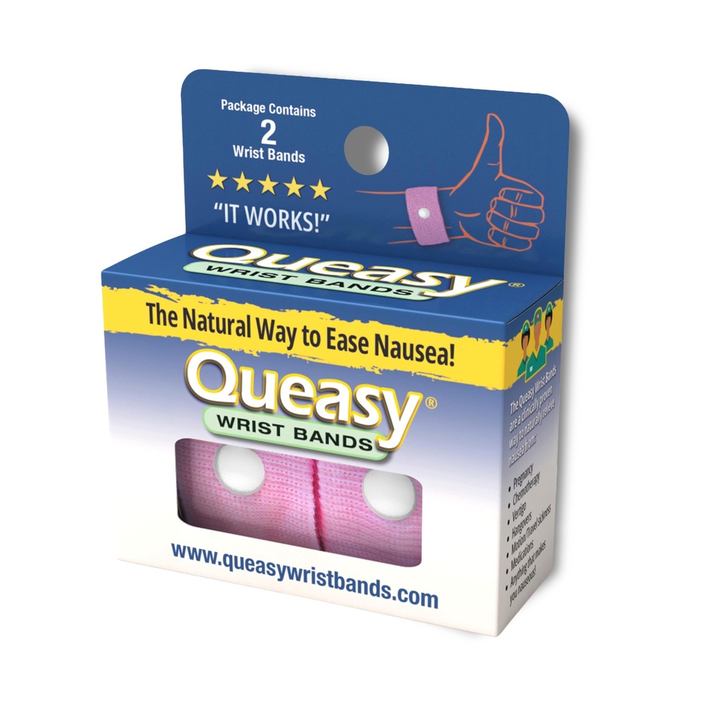 Three Lollies Queasy Anti-Nausea Wristbands – Nausea & Vomiting Relief from Morning Sickness, Motion Sickness, Migraine - Clinically Tested - Acupressure Wristband - 1 Count (2 Wristbands) – Pink