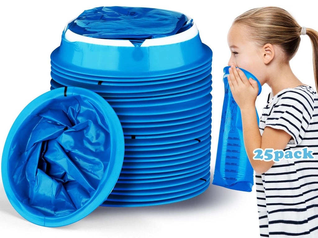Valchoose 25 Pack Kids Throw Up Bags 800ml Leak-Proof Vomit Bags Disposable | Hospital Grade Motion Sickness Bags for Car Kids Lifesaver, Portable Puke Bags for Car Sick, Chemo, Road Trip, AirPlane