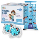 Kids Vomit Bags Disposable 5 Pack - Individually Wrapped Barf Bags with Cute Monster Print - Leak Proof Self Sealing Emesis Bags for Motion Car Sickness and Nausea - Ideal for Taxis, Airplane Travel