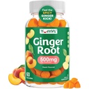 YUM-V'S Ginger Gummies, 500 mg Ginger Root Extract, Peach Flavor, Nausea Relief, Digestion & Immune Support, Vegan, Non-GMO, Gelatin-Free (60 Count)