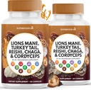 Lions Mane Mushroom Supplement with Turkey Tail Reishi Cordyceps Chaga with Marshmallow Root - 120 Count