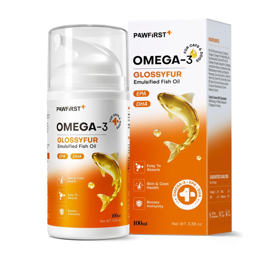 Emulsified Omega 3 Fish Oil for Dogs and Cats | For Healthy Skin and Shiny Coat, Tasty, Fast-Absorbing Omega 3 6 9 with EPA & DHA- Supports Joints, Brain, and Heart