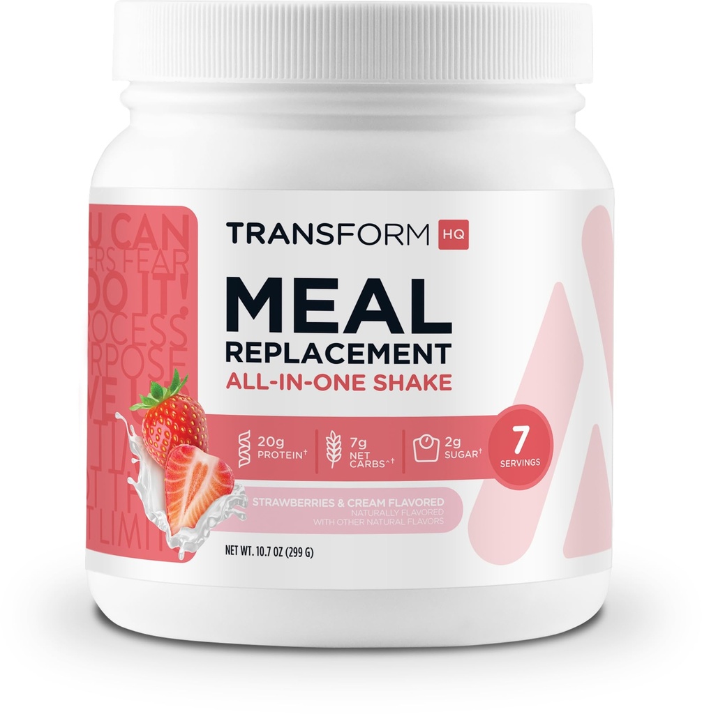 TransformHQ Replacement Meal Shake Powder 7 σερβιρίσματος (Strawberry & Cream) - Χωρίς γλουτένη, μη ΓΤΟ