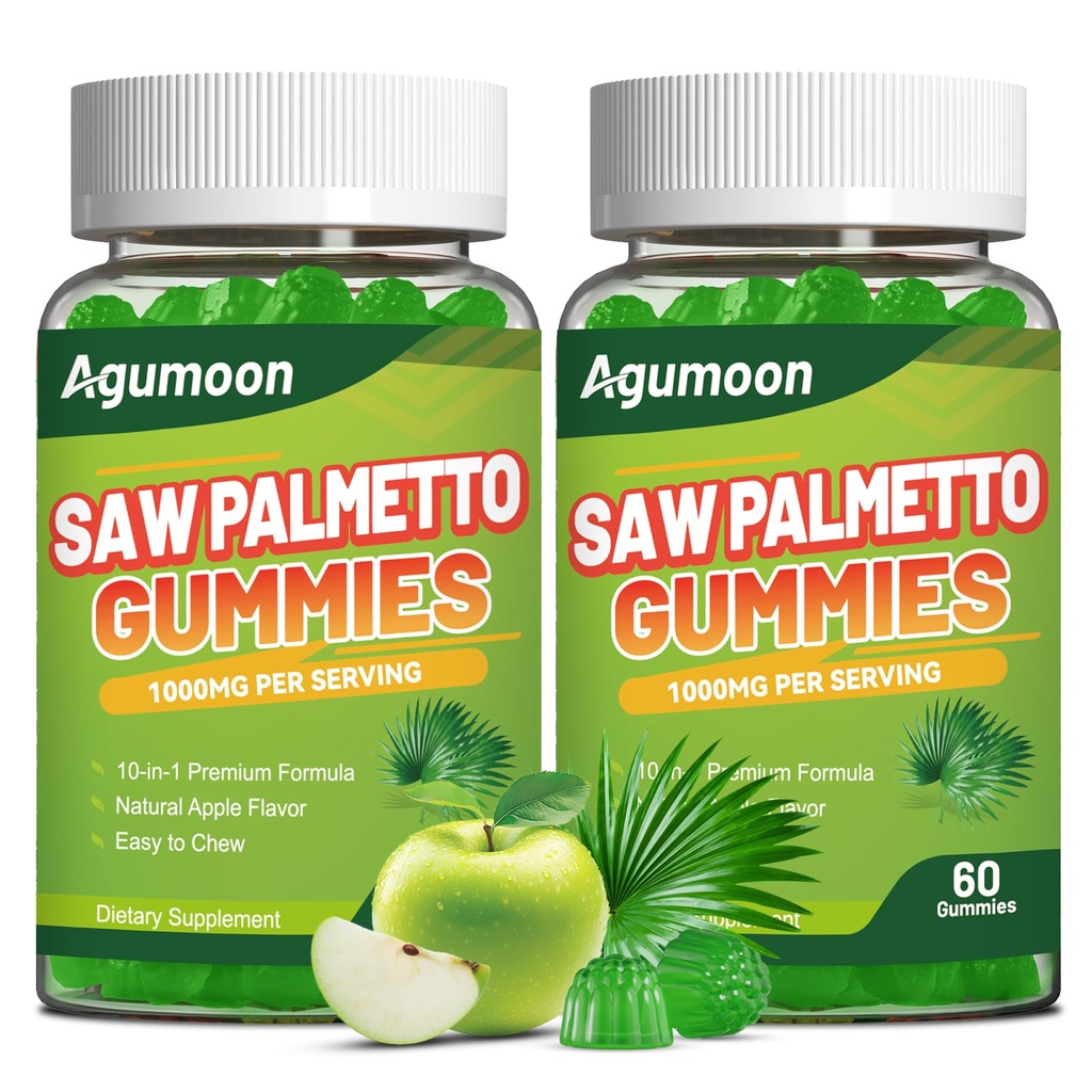 Saw Palmetto Gummies for Men, Saw Palmetto Supplement with Pumpkin Seed Oil | Biotin,Pygeum,Stinging Nettle for Men Wellness Support,Hormone Balance, Hair Health,Sugar Free, Vegan, 120ct