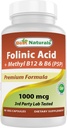 Best Naturals Folinic Acid 1000 mcg with Mehtyl B12 1000 mcg & Vitamin B6 (P5P) 5 mg 90 Veg Capsules