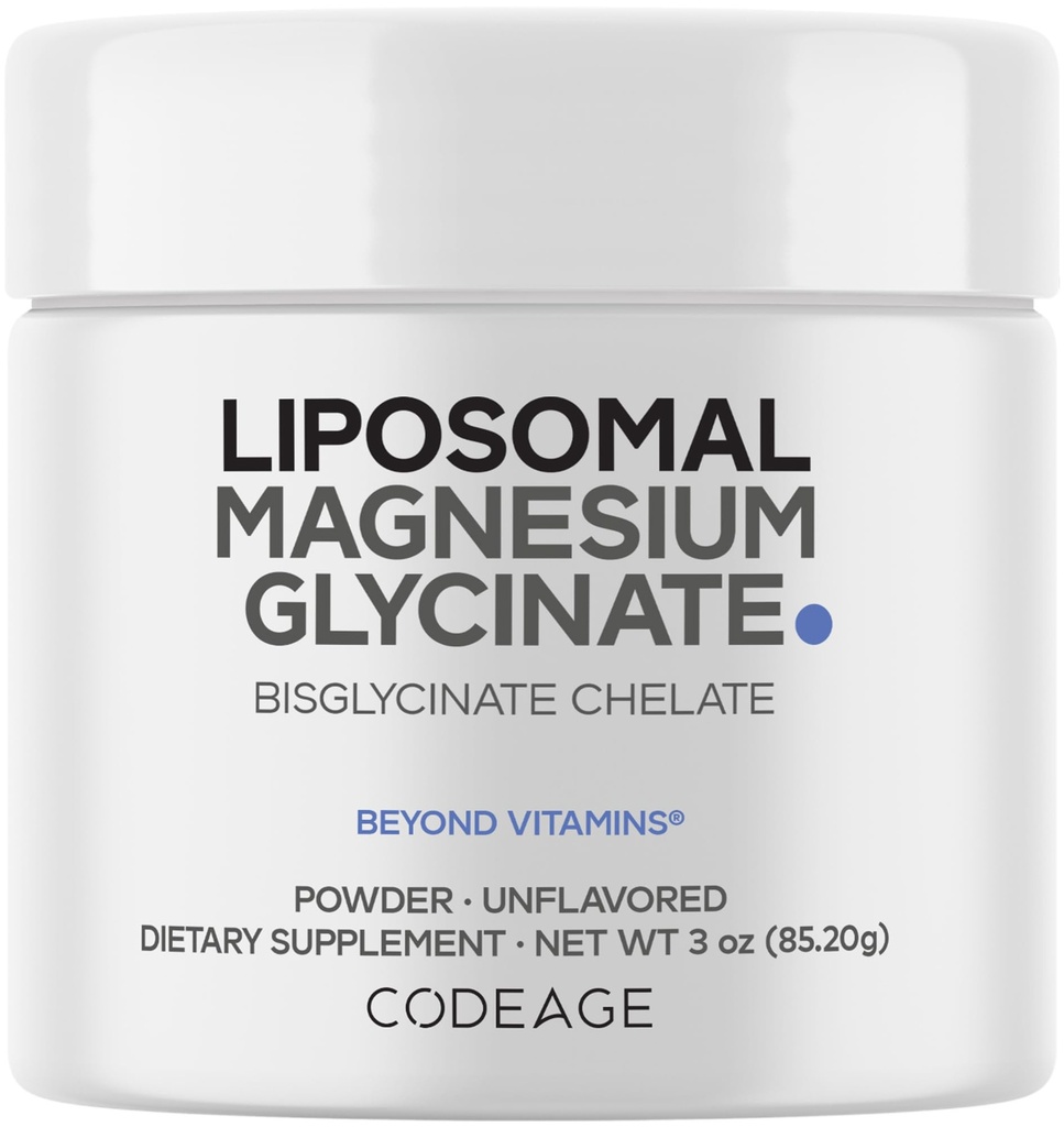 Codeage Magnesium Glycinate Powder Supplement, 2-Month Supply, Bisglycinate Magnesium Chelate, Unflavored, Liposomal Delivery, Chelated Magnesium Powder Mineral, Non-GMO Vegan, 3 oz