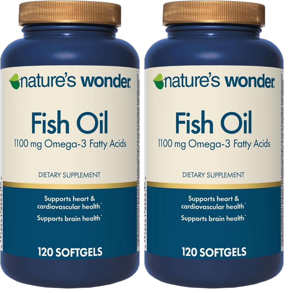 Nature's Wonder Fish Oil 1100mg Omega-3 Fish Oil Supplements for Women and Men, EPA & DHA for Healthy Joints, Heart, Immune System, 120 Day Supply of Softgels (Pack of 2)