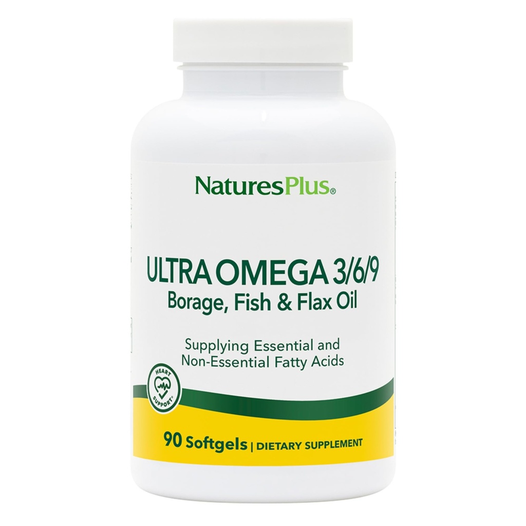 NaturesPlus Ultra Omega 3/6/9 - Borage, Fish & Flax Oil Supplement - 90 Softgels - Gluten Free - 90 Servings