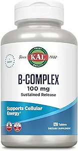KAL B-100 Complex - Sustained Release Vitamin B Complex - Healthy Energy Support with Natural Support Base and Fresh Minty Coating - Vegetarian - 60 Day Guarantee - 120 Servings, 120 Tablets
