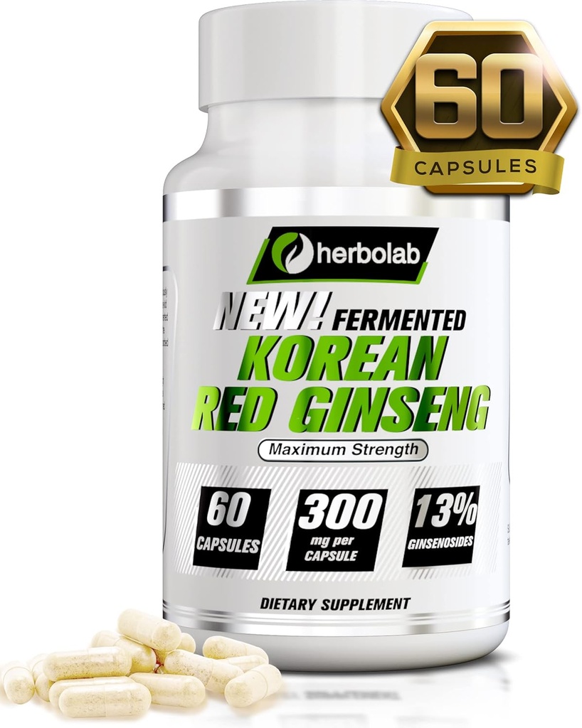 herbolab Korean Red Ginseng Fermented 10:1 (13% ginsenosides) - Genuine Panax Ginseng from Korea 6 Years Old Roots - Patented Extract Technology