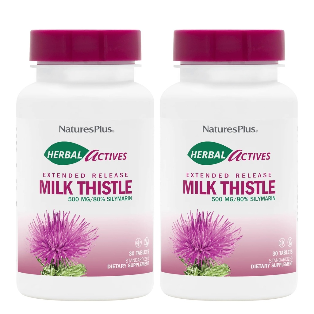 NaturesPlus Herbal Actives Milk Thistle, Extended Release - 30 Tablets, Pack of 2 - Χορτοφαγικά, Χωρίς Γλουτένη - 60 Total Services