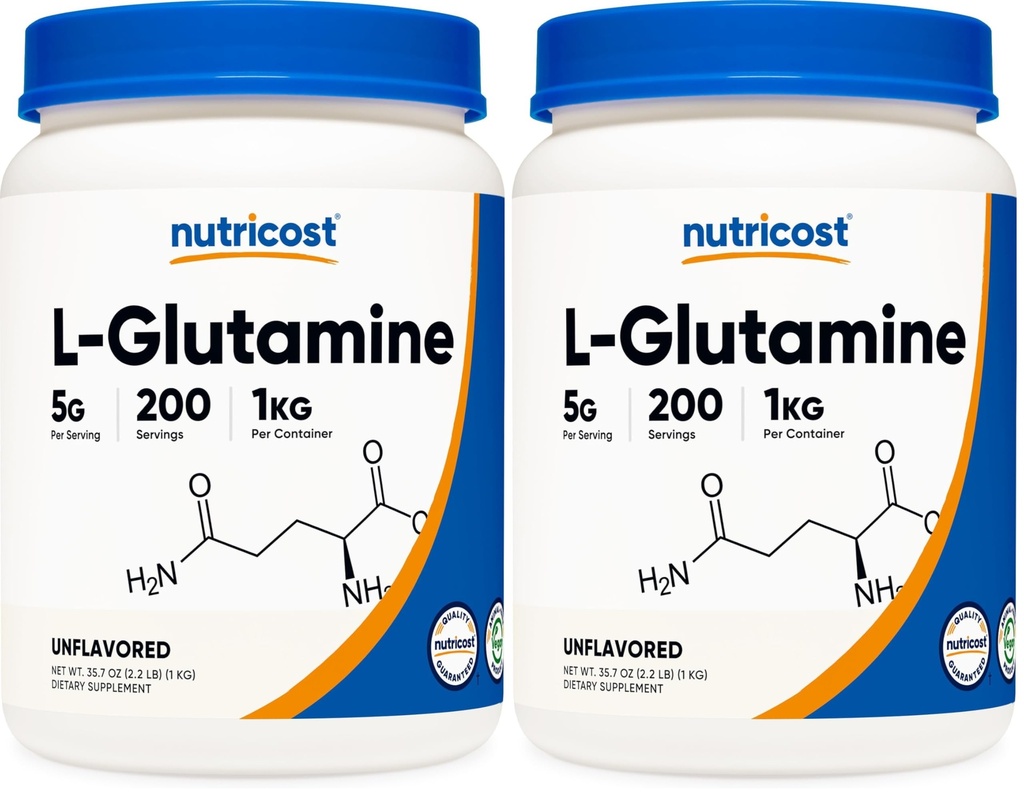 Nutricost L-Glutamine Powder 1 KG - Unflavored, Non-GMO, Gluten Free (Pack of 2)