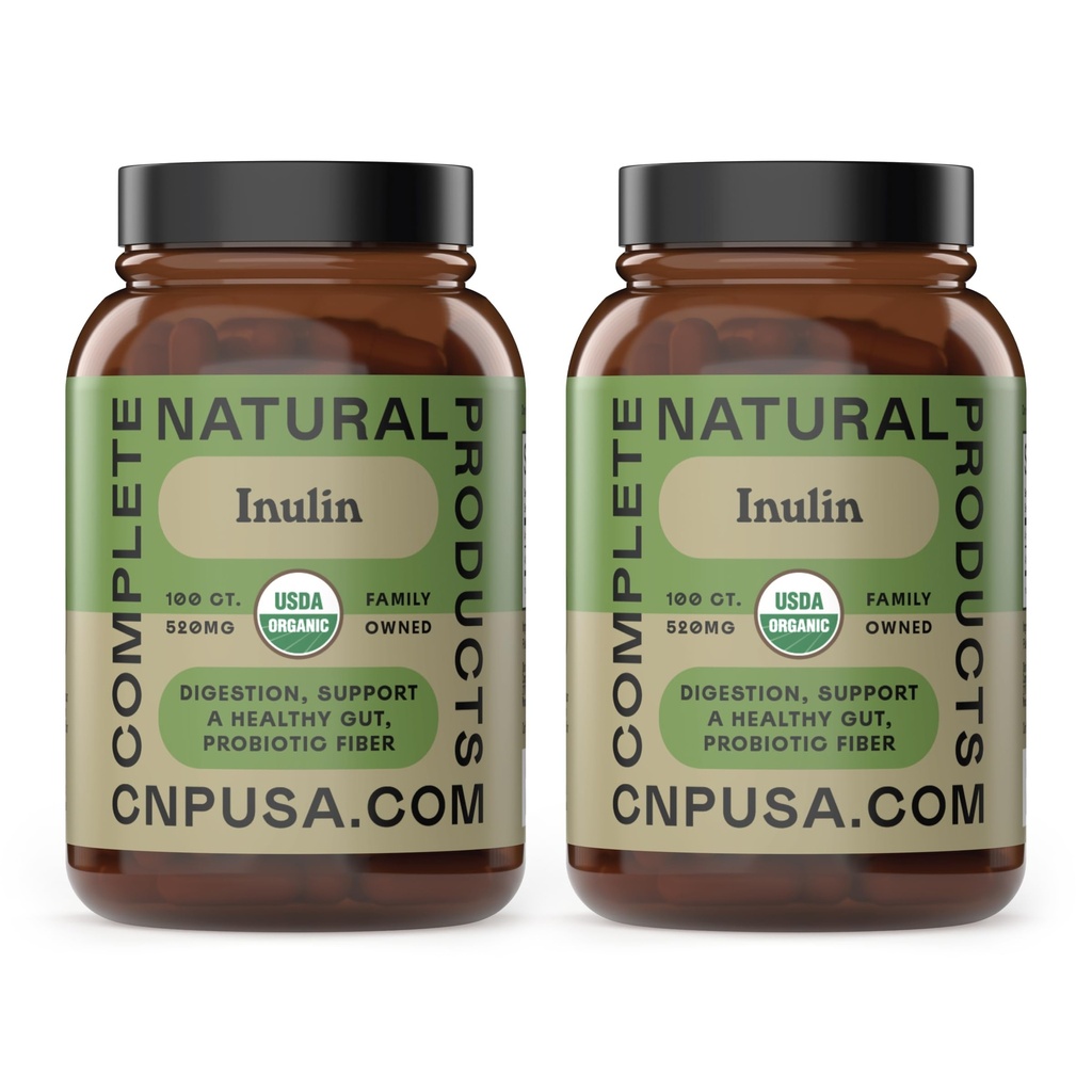 Complete Natural Products Organic Inulin Capsules - 520mg 100 Pills, Organic Jerusalem Artichoke Inulin Capsules (Pack of 2)