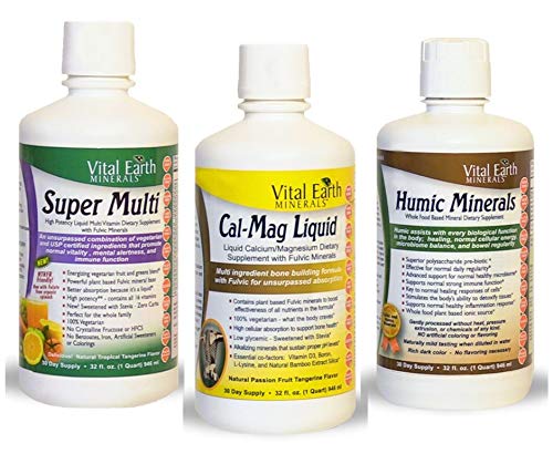 Vital Earth Minerals Keto Trio Bundle- Super Multi Liquid Vitamin- Cal-Mag Liquid - Humic Minerals - 3 liquid products - 32 fl. oz. each - 30 Day Supply - No Sugar, High Potency, Vegetarian, Ketogenic