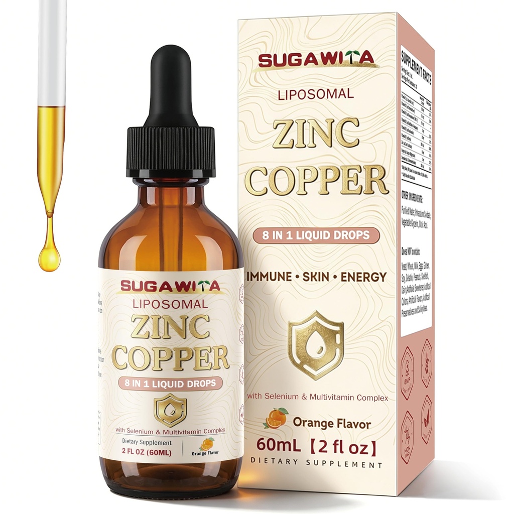Zinc Copper Liquid Drops 50mg with Selenium C D3 K2 2oz | Liposomal, Vegan, Fast-Absorbing, Zinc Picolinate, Immune & Wellness Support, for Men Women, 2 Fl Oz