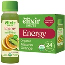 Elixir Energy Shots with Gentle Caffeine & L-Theanine to Support Focus, Organic Japanese Matcha, Orange, Cold-Pressed Shots, No Added Sugar, 24-Pack