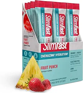 SlimFast Hydration Packets, Διαλείπουσα Νηστεία Ηλεκτρολύτες, Ποτό Mix Packets, Διαλείπουσα Σκόνη Νηστείας, Ενέργεια Powder Drink Mix, Καφεΐνη, Ηλεκτρολύτες για Ενυδάτωση, Φρούτα Punch (12 Count)