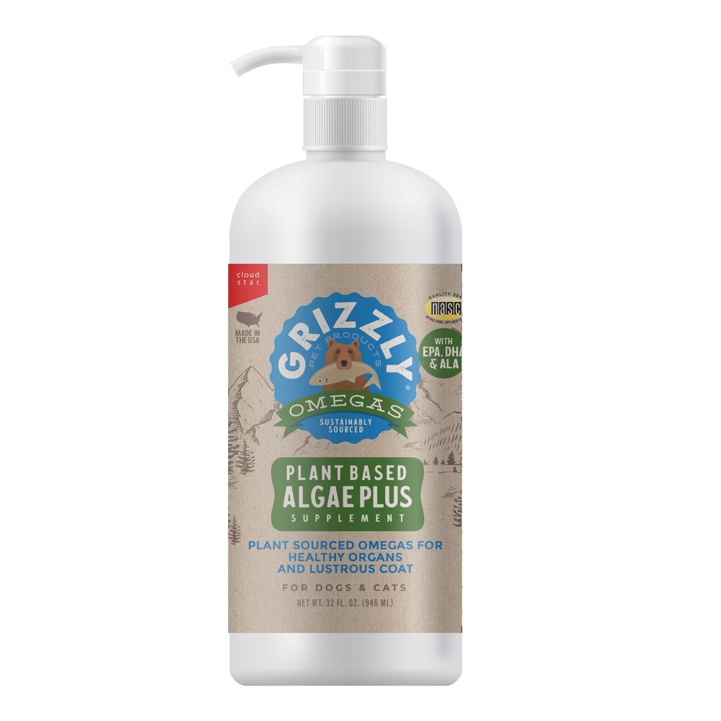Grizzly Pet Products Algal Plus Omega 3-6-9 Food Supplement for Dogs and Cats, 32 Ounce Bottle