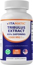 Vitamatic Tribulus Terrestris for Men - 2000 mg per Serving - 95% Σαπωνίνες - 180 κάψουλες λαχανικών - Κατασκευασμένες στις ΗΠΑ - Χωρίς γλουτένη & μη ΓΤΟ