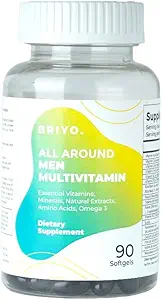 Briyo All Around Men - Πολυβιταμίνη για άνδρες με 38 βασικές βιταμίνες, ορυκτά, Ωμέγα 3 και εκχυλίσματα φυτών – Υποστηρίζει την ενεργειακή ανοσία – Live Strong με μια ημερήσια καθαρή κάψουλα