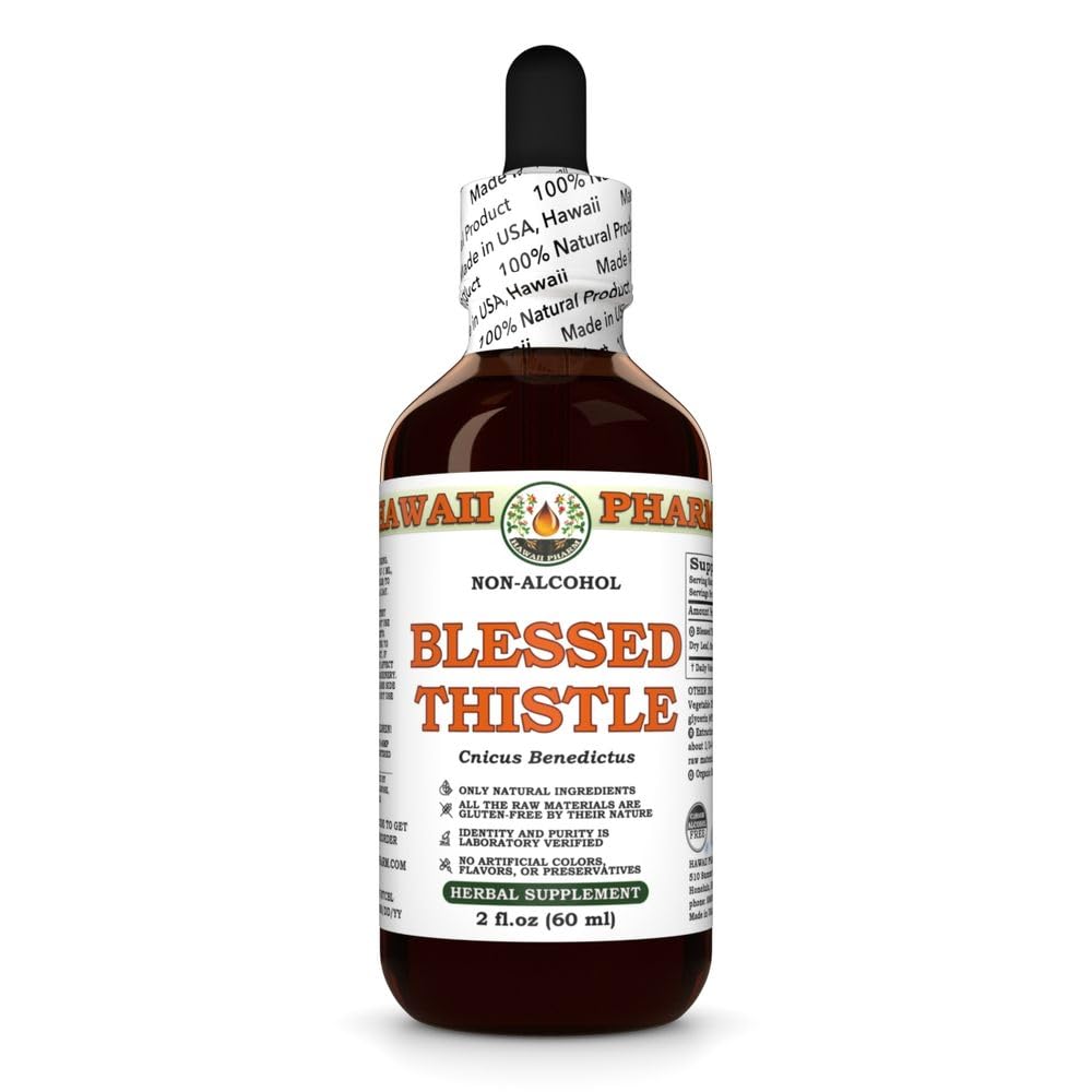Blessed Thistle (Cnicus Benedictus) Dry Leaf, Stem and Flower Glycerite, Made in Hawaii, Raw Materials, All Natural, Vegan, Lab Tested Alcohol-Free Liquid Extract - 2 fl.oz