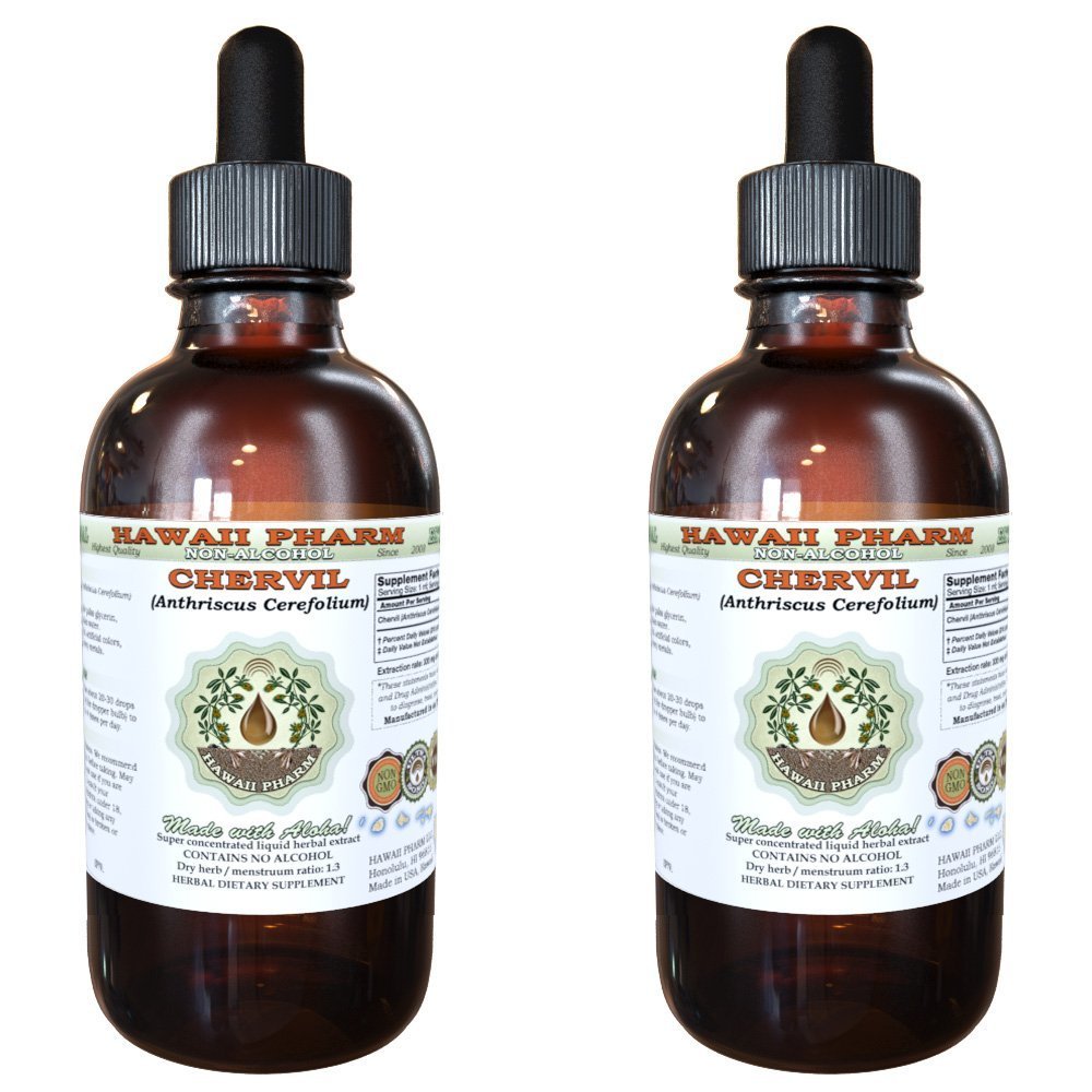 Hawaii Pharm Chervil Alcohol-Free Liquid Extract, Chervil (Anthriscus Cerefolium) Dried Leaf Glycerite Natural Herbal Supplement 2x2 oz
