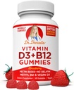Vitamin D3, B12 Gummies by Dr. Danielle, Vegan Daily Supplement for Adults & Kids, Non-GMO, Vitamin D3 1000 IU & 250 mcg Vitamin B12, 2 Month Supply (60 Gummies)
