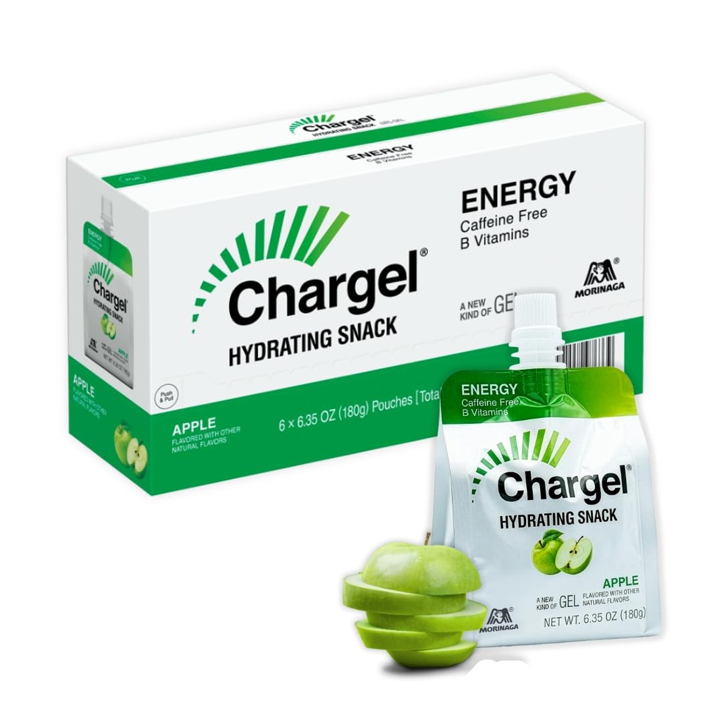 Chargel Apple, Caffeine-Free Instant Energy Gel Running, Biking, Workout, Hiking Essentials for Women & Men, Gifts for Runners - Carbs Vitamins, Gluten Free - Pack of 6 Gels - 6.35oz Each