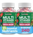 YUM-V'S Kids Multivitamin with Iron - Kids Chewable Multivitamin - Βιταμίνες + Συμπλήρωμα σιδήρου - Βιταμίνες Toddler για 2 χρονών+, Kosher, Hanal, Χωρίς γλουτένη 120 (πακέτο των 2