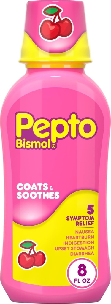Pepto Bismol Liquid for Nausea, Heartburn, Indigestion, Upset Stomach and Diarrhea Relief, Cherry Flavor 8 oz